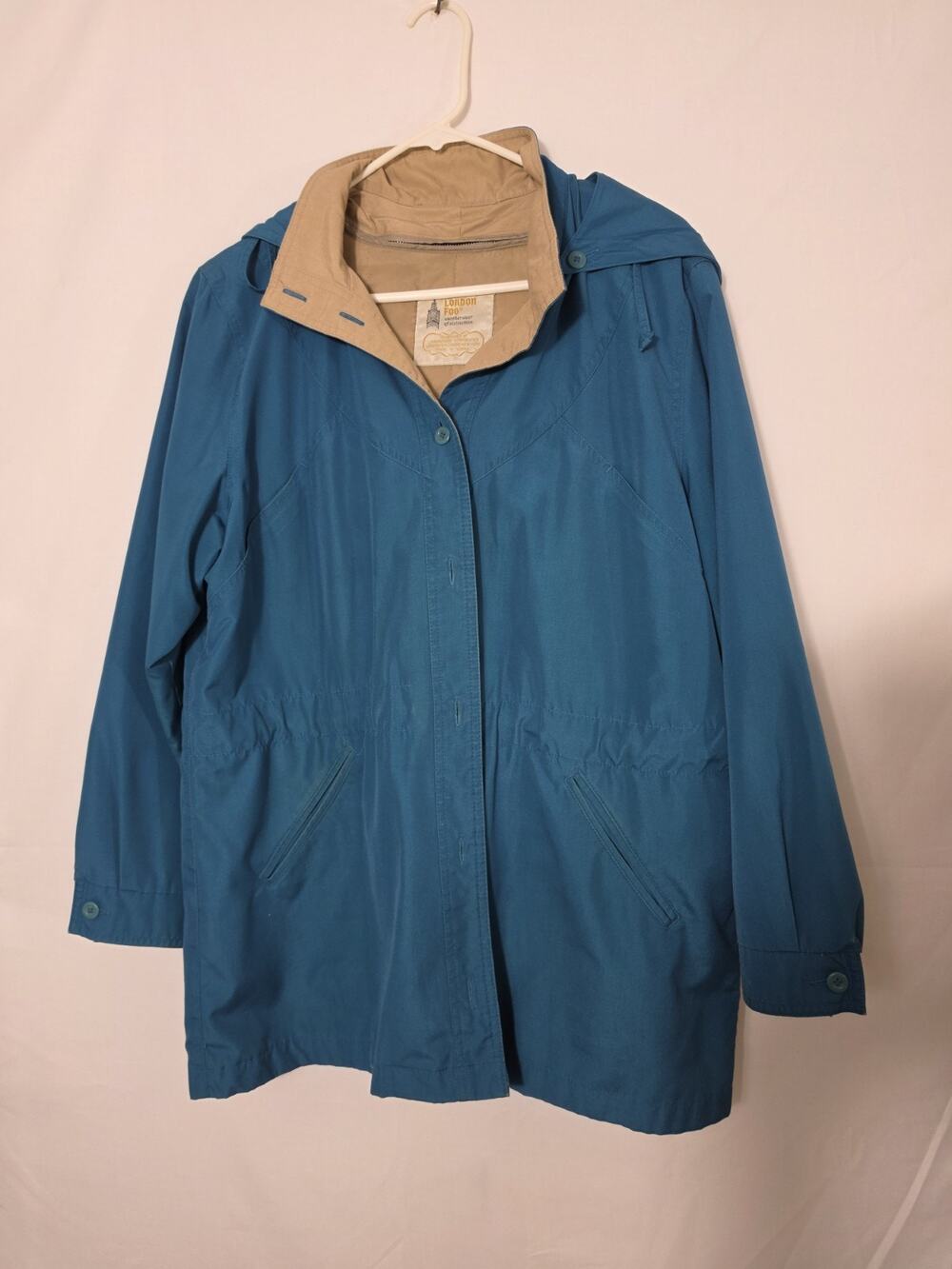 Women's London Fog Aqua Color Coat Wuth Detachable Hoodie And Lining Size 14